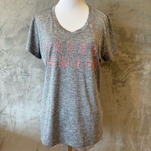 Under Armour Gym Workout Running Heather Gray Tee with Coral Logo Sz M